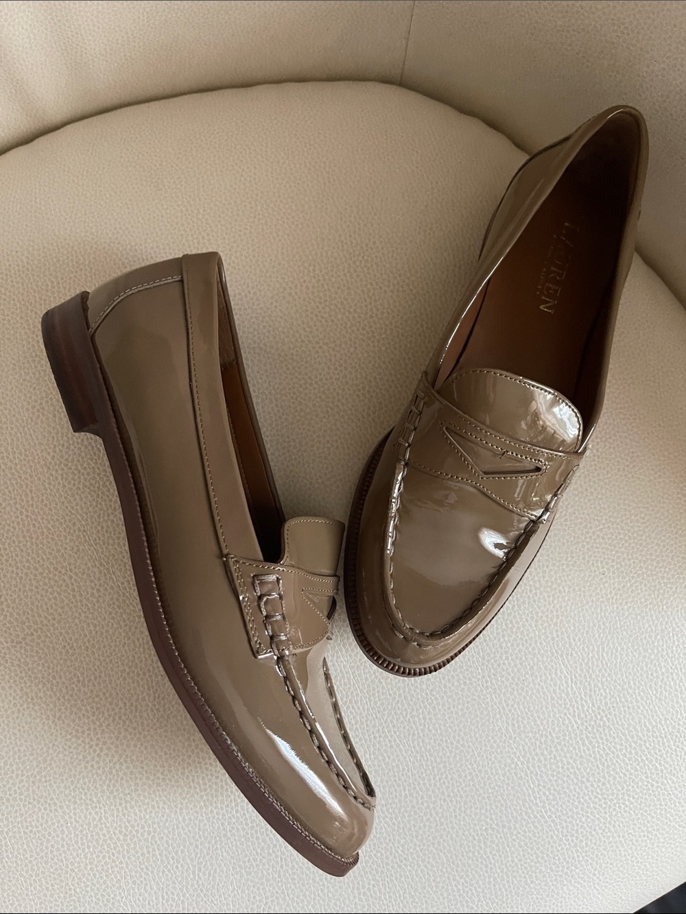 Ralph Lauren Women's Taupe Patent Leather Loafers